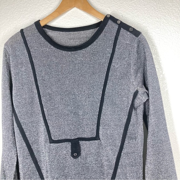 Zadig & Voltaire Metallic Shift Dress Small Crew Neck Long Sleeves Silver Black - Picture 9 of 16